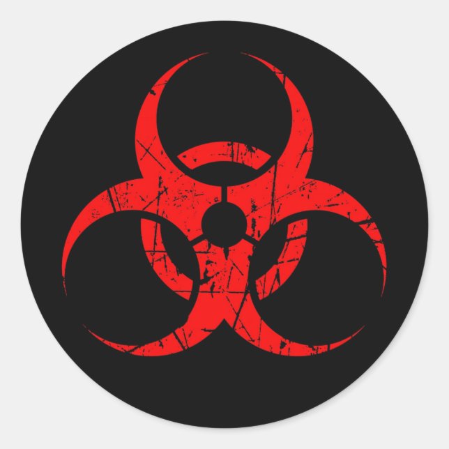 Sticker Rond Symbole rouge de bioaléa rayé sur noir (Devant)