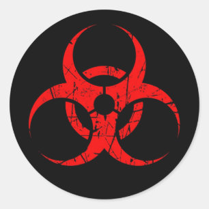 Sticker Rond Symbole rouge de bioaléa rayé sur noir