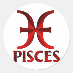 Sticker Rond Symbole rouge d'horoscope de Poissons
