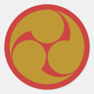 Sticker Rond Symbole rouge et or japonais Mitsudomoe Crest