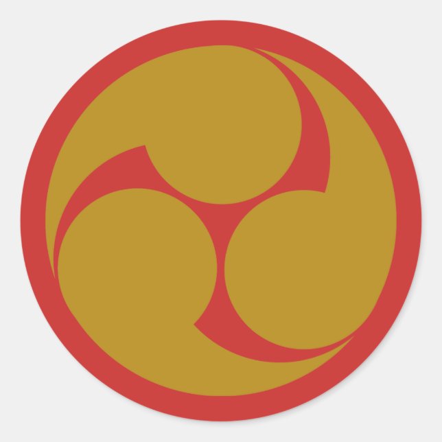 Sticker Rond Symbole rouge et or japonais Mitsudomoe Crest (Devant)