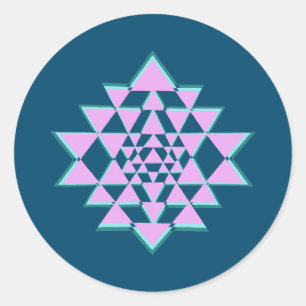 Sticker Rond Symbole sanskrit sri-yantra Turquoise rose Yoga