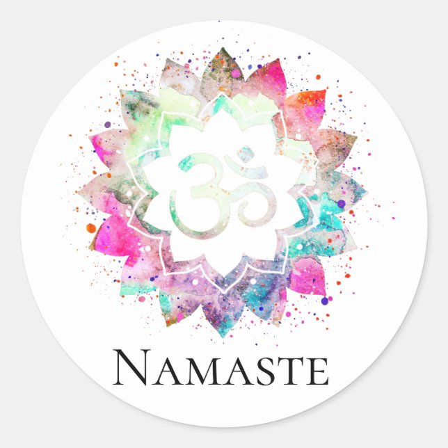 Sticker Rond *~* Symbole spirituel OM Lotus Fleur Mandala (Devant)