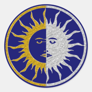 Sticker Rond Symbole SUN & MOON - or argent