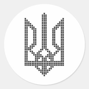 Sticker Rond Symbole ukrainien noir Tryzub sur le cœur - Ukrai
