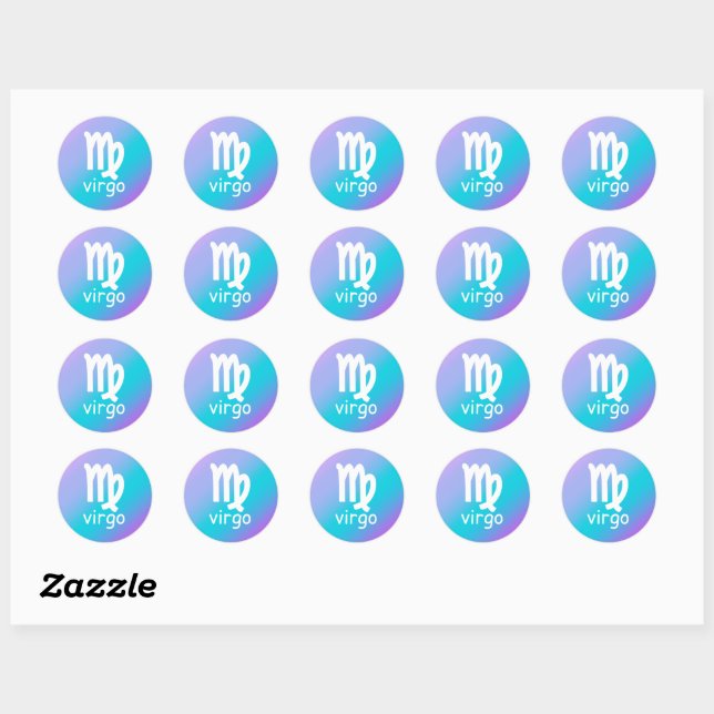 Sticker Rond Symbole Virgo Zodiac bleu pourpre Astrologie (Feuille)