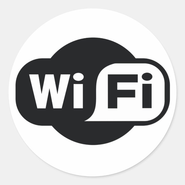 Sticker Rond Symbole WiFi classique en noir et blanc (Devant)