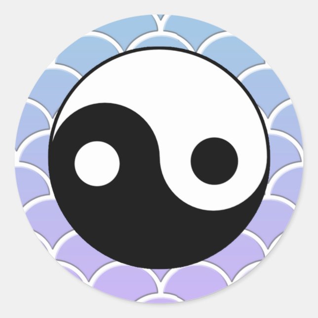 Sticker Rond Symbole Yin Yang sur l'Arrière - plan d'onde (Devant)