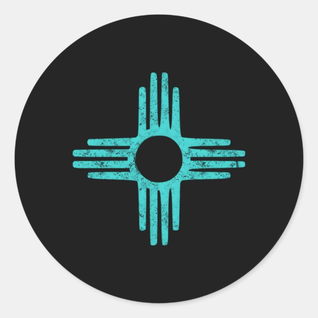 Sticker Rond Symbole Zia Nouveau-Mexique Turquoise (Devant)