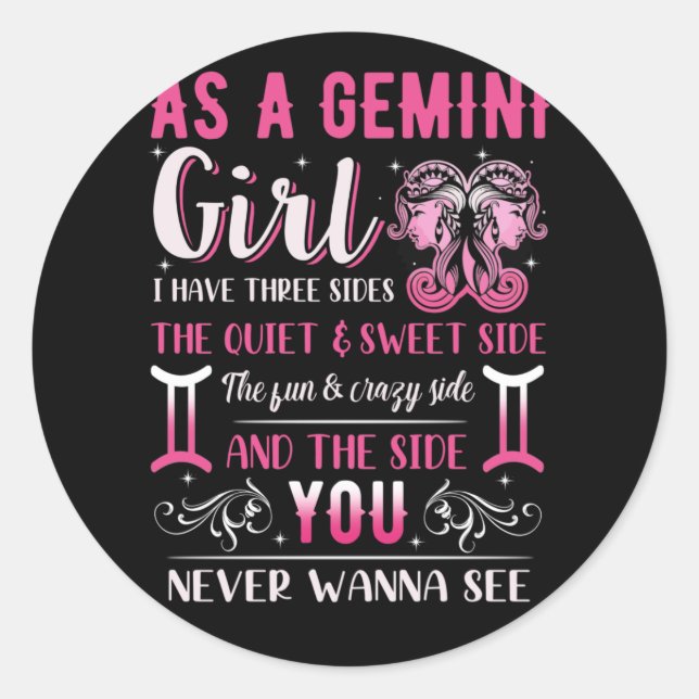 Sticker Rond Symbole Zodiaque d'une fille Gemini Anniversaire (Devant)