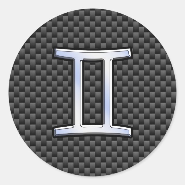 Sticker Rond SYMBOLE Zodiaque Gemini Style fibre de carbone cha (Devant)
