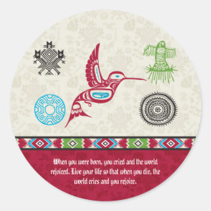 Sticker Rond Symboles amérindiens et sagesse - Colibri