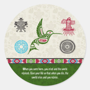 Sticker Rond Symboles amérindiens et sagesse - Colibri