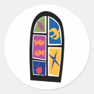 Sticker Rond Symboles chrétiens Vitrail WIndow