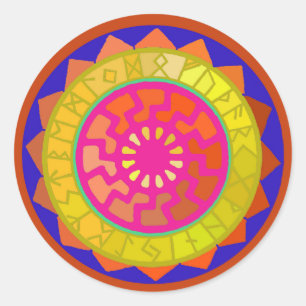 Sticker Rond Symboles du calendrier runique du soleil celtique