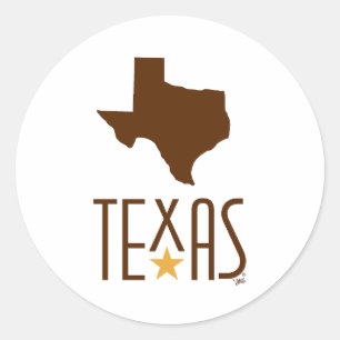 Sticker Rond Symboles du Texas, État du Texas, marron