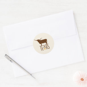 Sticker Rond Symboles du Texas, Longhorn, marron