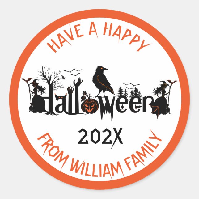 Sticker Rond Symboles Halloween conception texte personnalisé (Devant)
