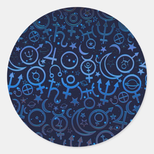 Sticker Rond Symboles planétaires Bleus Planètes Universelles M (Devant)
