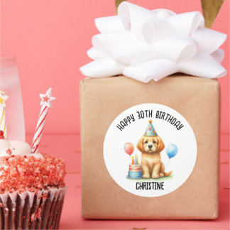 Sticker Rond Sympa dog Birthday Party