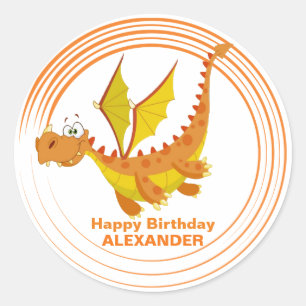 Sticker Rond Sympa Dragon Volant Personnalisé Anniversaire