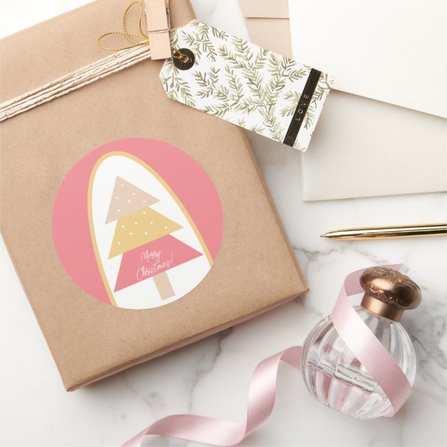 Sticker Rond Sympa Holiday Pink Tree (Cadeaux)