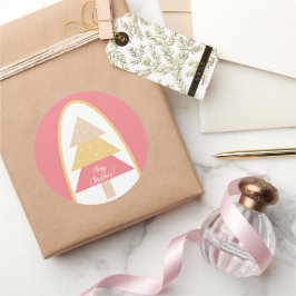 Sticker Rond Sympa Holiday Pink Tree