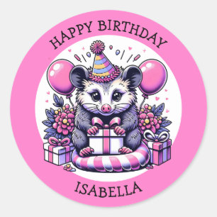 Sticker Rond Sympa Possum Personnalisé Fête d'Anniversaire