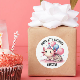 Sticker Rond Sympa rose axolotl Anniversaire fête