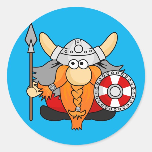 Sticker Rond Sympa Viking Caractère Drôle Drôle Illustration (Devant)