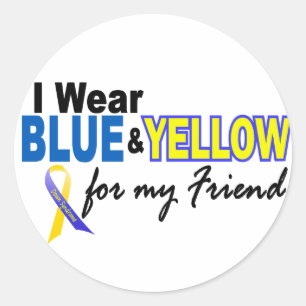Sticker Rond Syndrome de Down Je Porte Bleu & Jaune Pour Mon Am