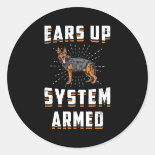 Sticker Rond Système allemand Oreilles vers le haut Chien armé 