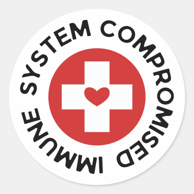 Sticker Rond Système immunitaire Compromis Cross Red Heart (Devant)