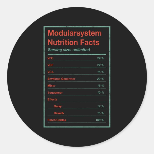 Sticker Rond Système modulaire Valeur nutritive Eurorack Synth  (Devant)