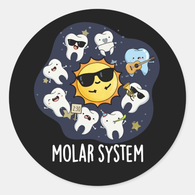 Sticker Rond Système Molaire Drôle Astronomie Dentaire Pun Dark (Devant)