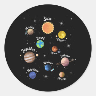 Sticker Rond Système solaire Planètes Enfants Connaissances Esp