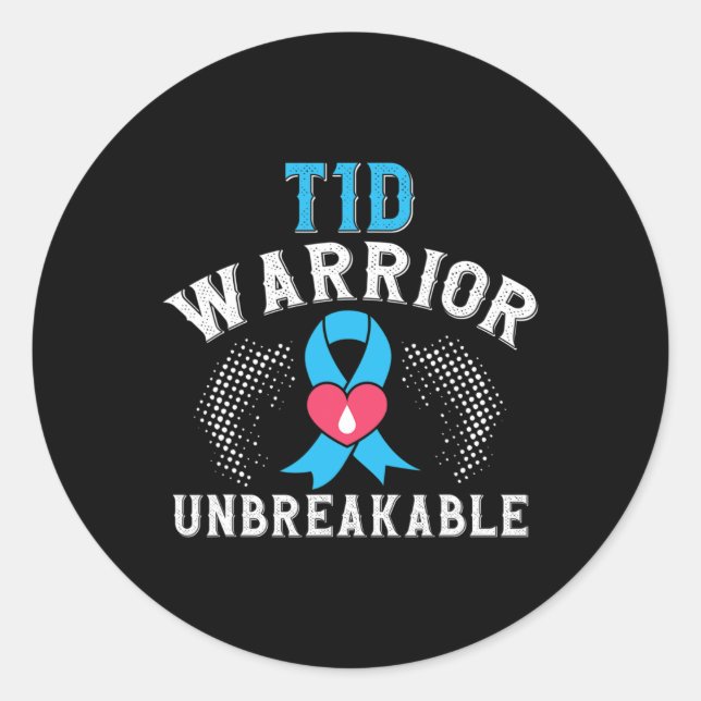 Sticker Rond T1d Warrier Unbreakable Diabetes Awareness Mois B (Devant)