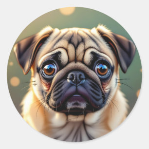 Sticker Rond T Pug Adorable de près Chien Mignon