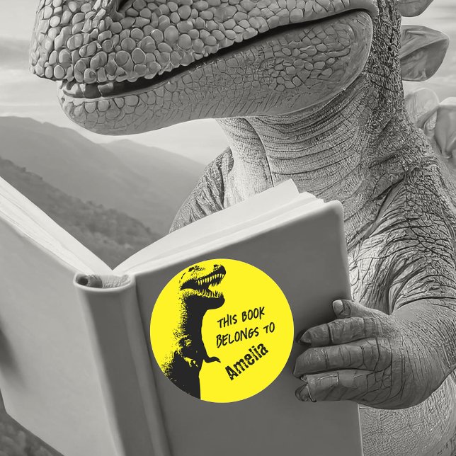 Sticker Rond T-Rex Ce livre appartient à (Créateur téléchargé)