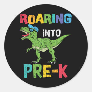Sticker Rond T-Rex de maternelle rentrée scolaire rugissant Enf