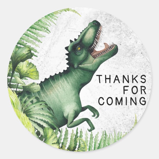 Sticker Rond T-Rex Dinosaur Merci de fête d'anniversaire (Devant)