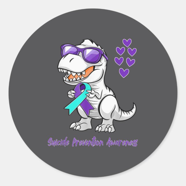 Sticker Rond T-rex Dinosaur Suicide Prevention Awareness Day Di (Devant)