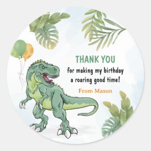 Sticker Rond T-Rex Dinosaur Vert Fête d'Anniversaire