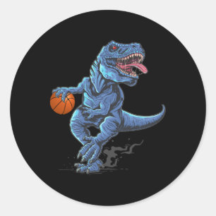Sticker Rond T-Rex dinosaure drôle jouant avec un amoureux de S
