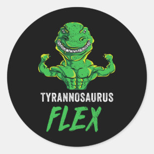 Sticker Rond T Rex Entraînement Drôle Dinosaure Gym Haltérophil