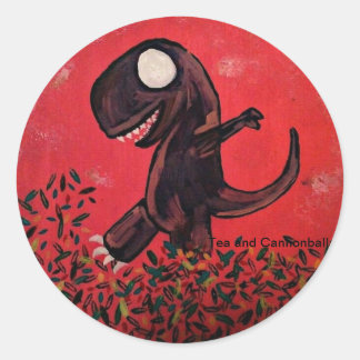 Sticker Rond T-Rex Joue En Feuille