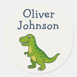 Sticker Rond T-Rex Personnalisé Dinosaur Cute Nom Enfant