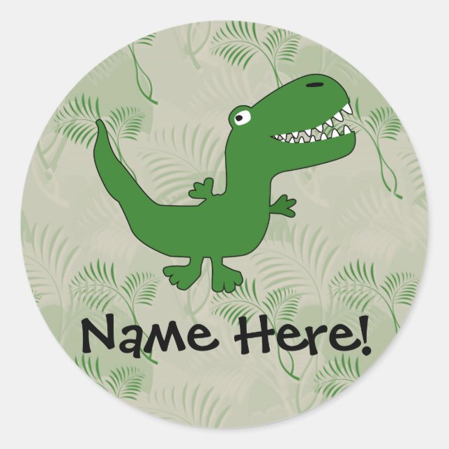 Sticker Rond T-Rex Tyrannosaurus Rex Dinosaur Cartoon Enfants G (Devant)