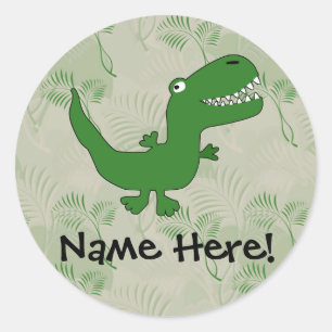 Sticker Rond T-Rex Tyrannosaurus Rex Dinosaur Cartoon Enfants G