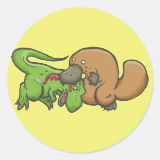 Sticker Rond T-rex vs Platypus